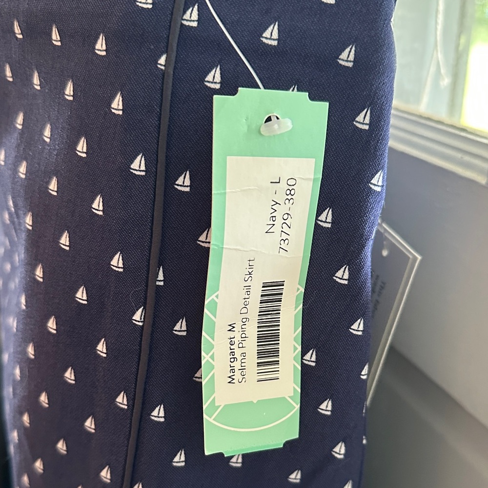 Margaret M Dark Blue Midi Skirt with Sailboat Pattern - Picture 3 of 9